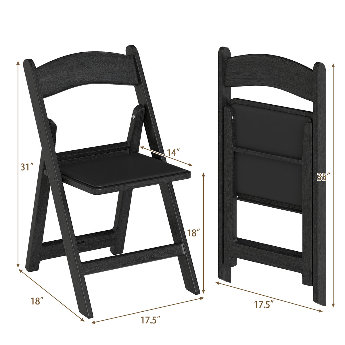 Resin Folding Chairs with Padded Seat - 4 Pack White