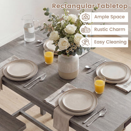 4-Piece Counter Height Dining Table Set with Power Outlet Solid Rubber Wood Kitchen Table