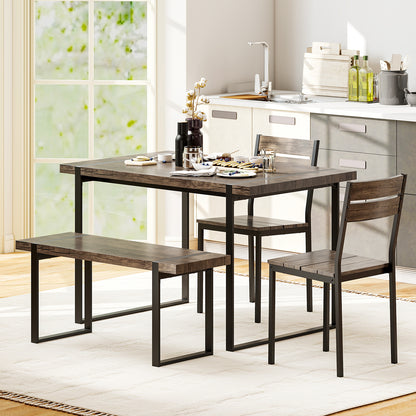 4-Piece Dining Table Set with Bench and 2 Chairs - Gray