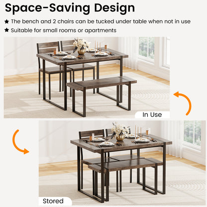 4-Piece Dining Table Set with Bench and 2 Chairs - Gray