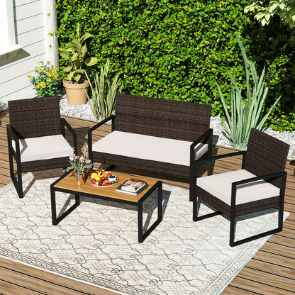 4-Piece Patio Conversation Set with Cushioned Seating & Coffee Table