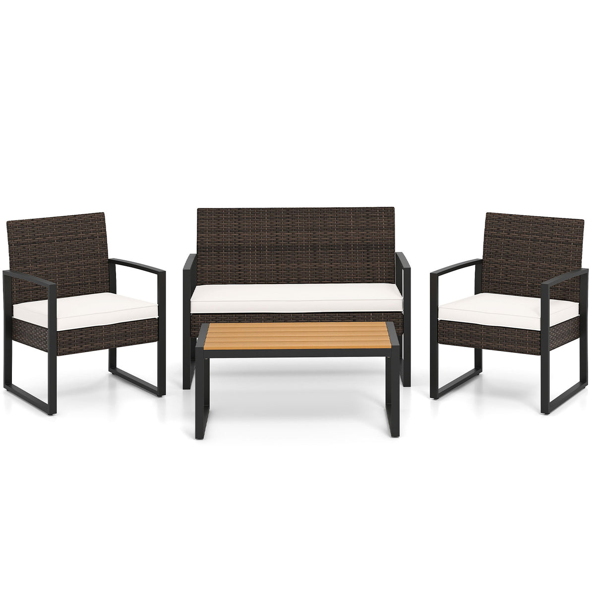 4-Piece Patio Conversation Set with Cushioned Seating & Coffee Table