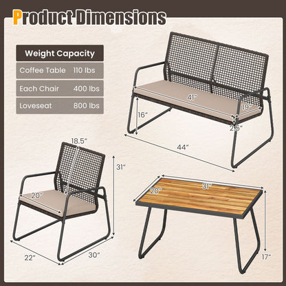 4-Piece Patio Furniture Set with Acacia Wood Coffee Table