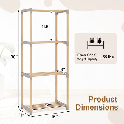 5-Tier Pine Wood Bookshelf with Open Shelves