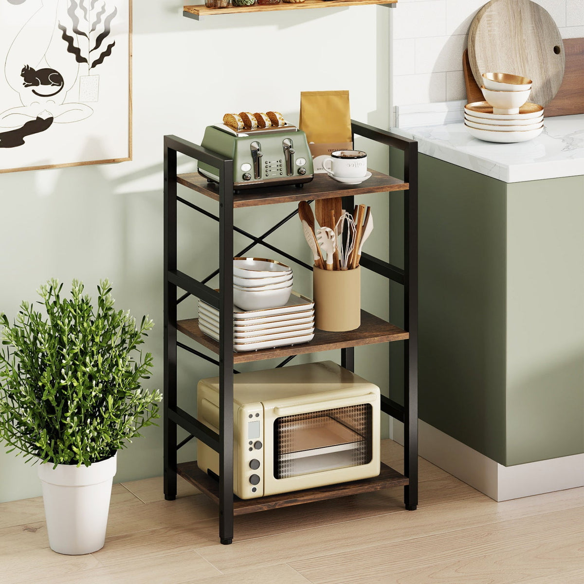 4-Tier Bookshelf with Metal Frame and Wooden Storage Racks for Study