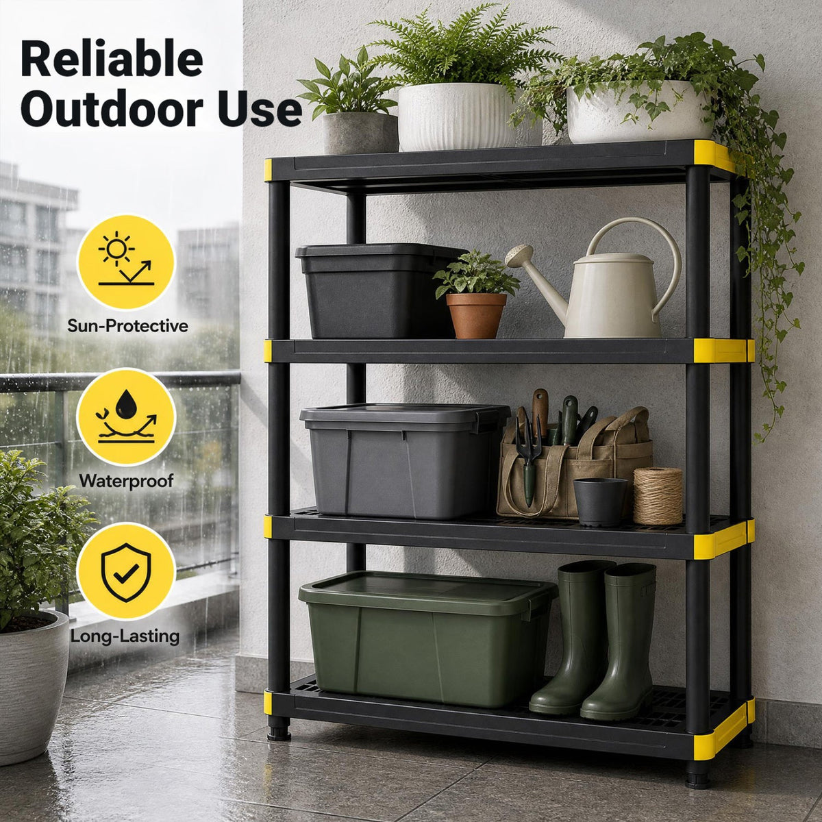 4-Tier Heavy-Duty Plastic Storage Shelf - 440 lbs Capacity