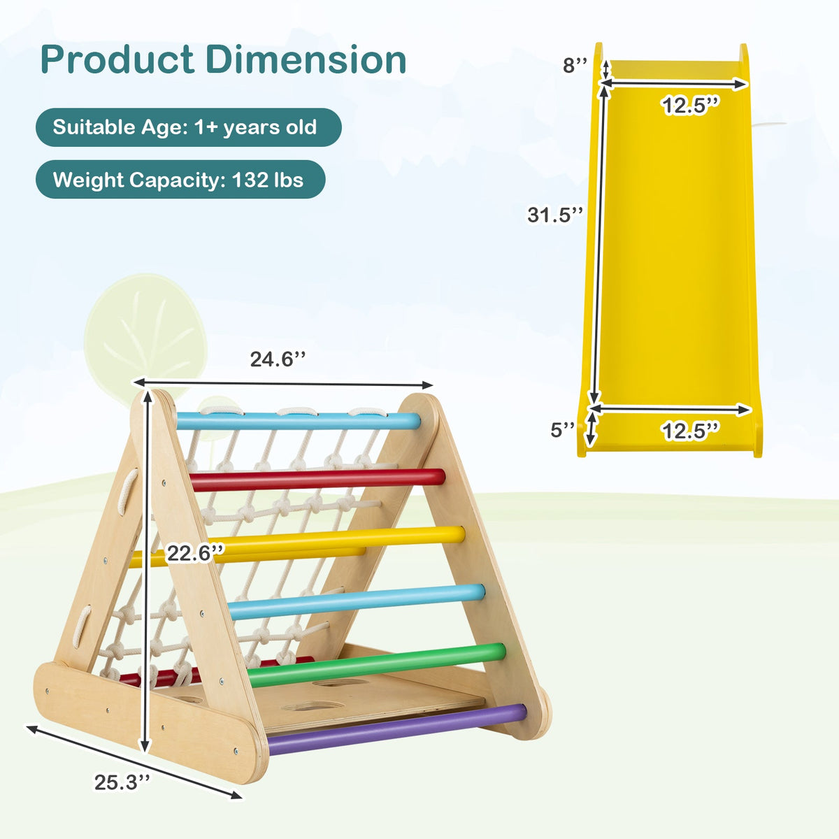 4 in 1 Triangle Climber Toy with Sliding Board and Climbing Net