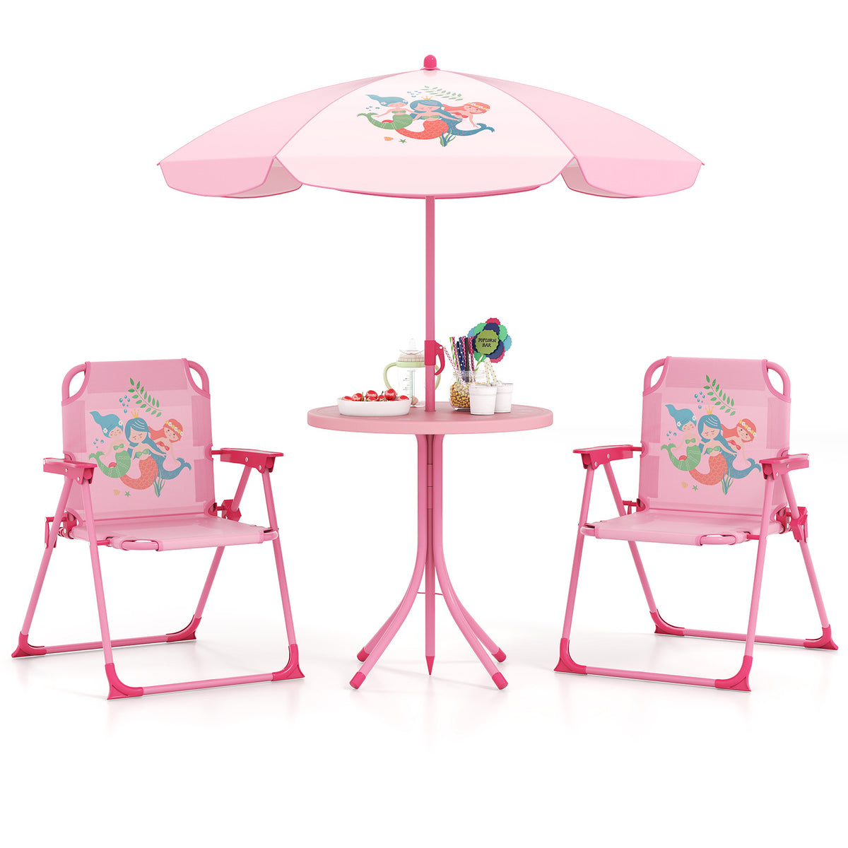Kids Picnic Table Set with Folding Chairs and Umbrella