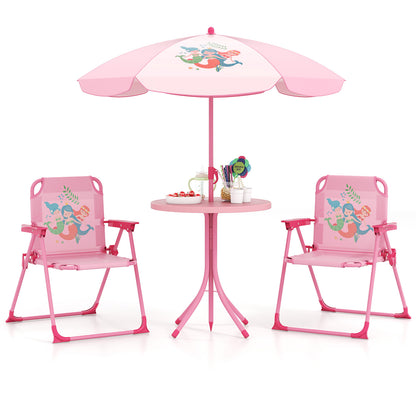Kids Picnic Table Set with Folding Chairs and Umbrella