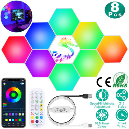 Hexagon Light Panels 8-Pack RGBW Smart LED Wall Lights