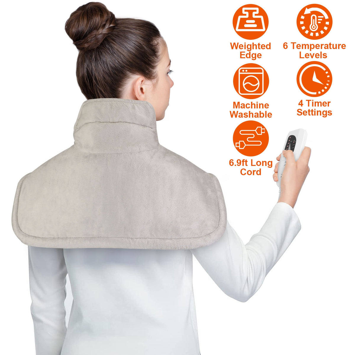 Weighted Heating Pad for Neck and Shoulders - 6 Heat Settings