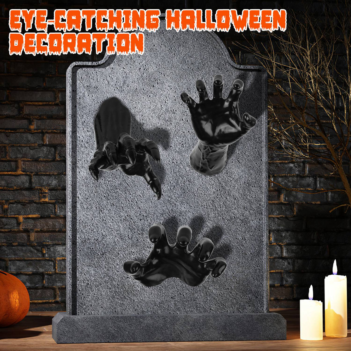 Creepy Reaching Hands Wall Decor with Lighted Candles 3-Piece