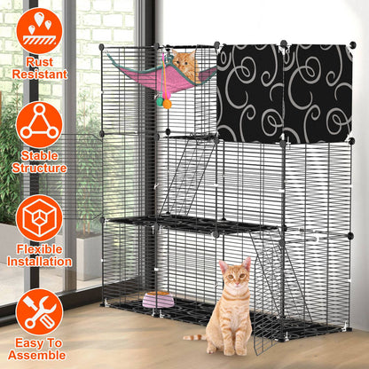 3-Tier Cat Cage Enclosure with Hammock and Ladder