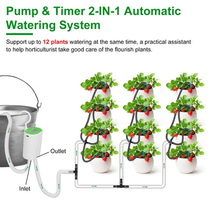 Automatic Watering System Kit With Timer Pump Device For 12Plants Rechargeable Battery Programmable Plant Watering Timer Drip Irrigation System For In