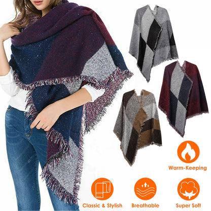 Women Plaid Winter Scarf & Cape