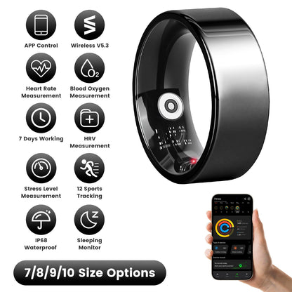 Smart Ring Health Tracker Fitness/Sleep/Stress/HRV Tracker with Charging Case Magnetic Charging Cable for Women's & Men Compatible with iOS & Android 7-