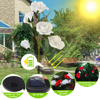 Solar Rose Flower Stake Lights - 2 Pack Outdoor Garden Decor