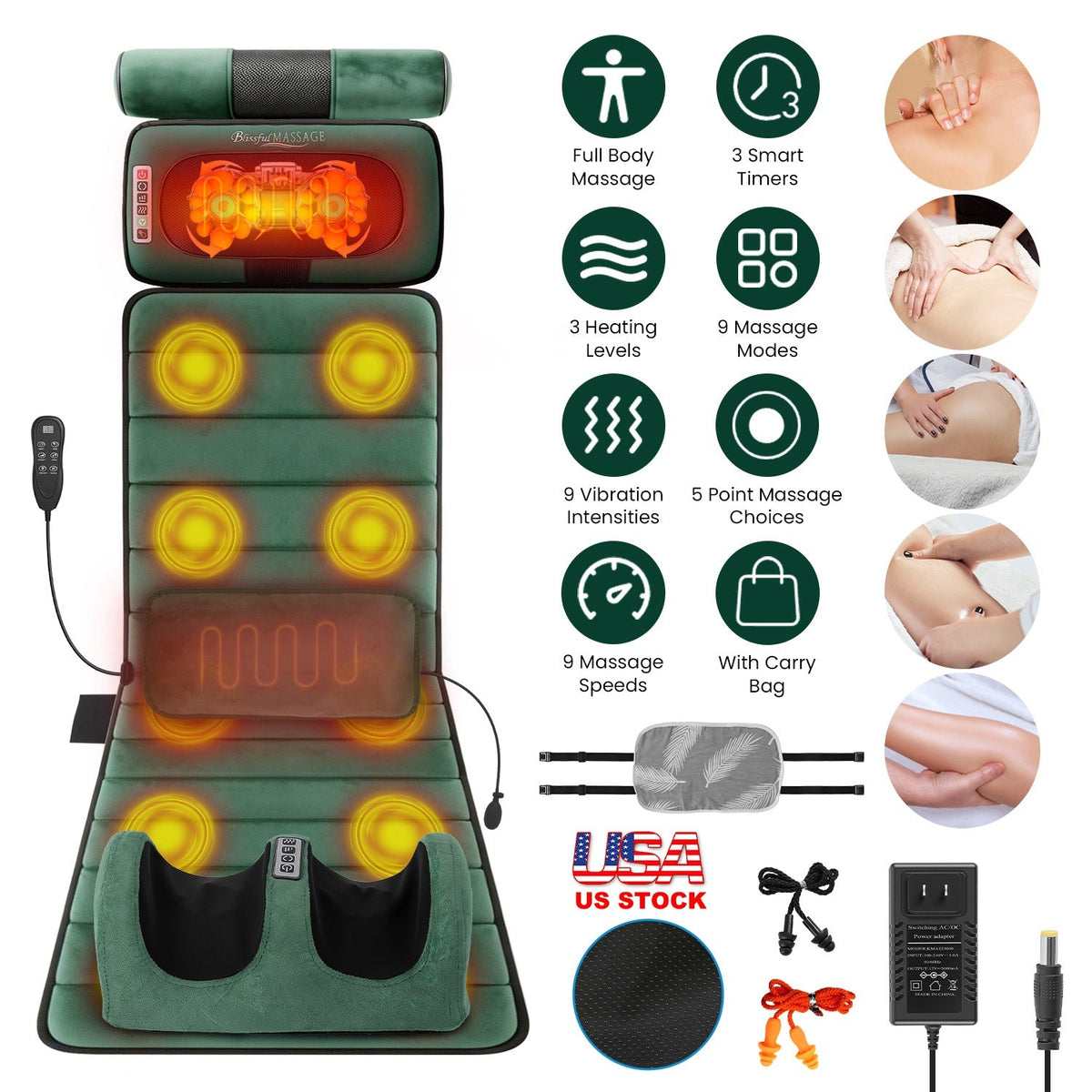Full Body Electric Massage Mat with Heating and Vibration