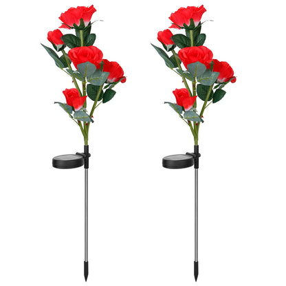 Solar Rose Flower Stake Lights - 2 Pack Outdoor Garden Decor