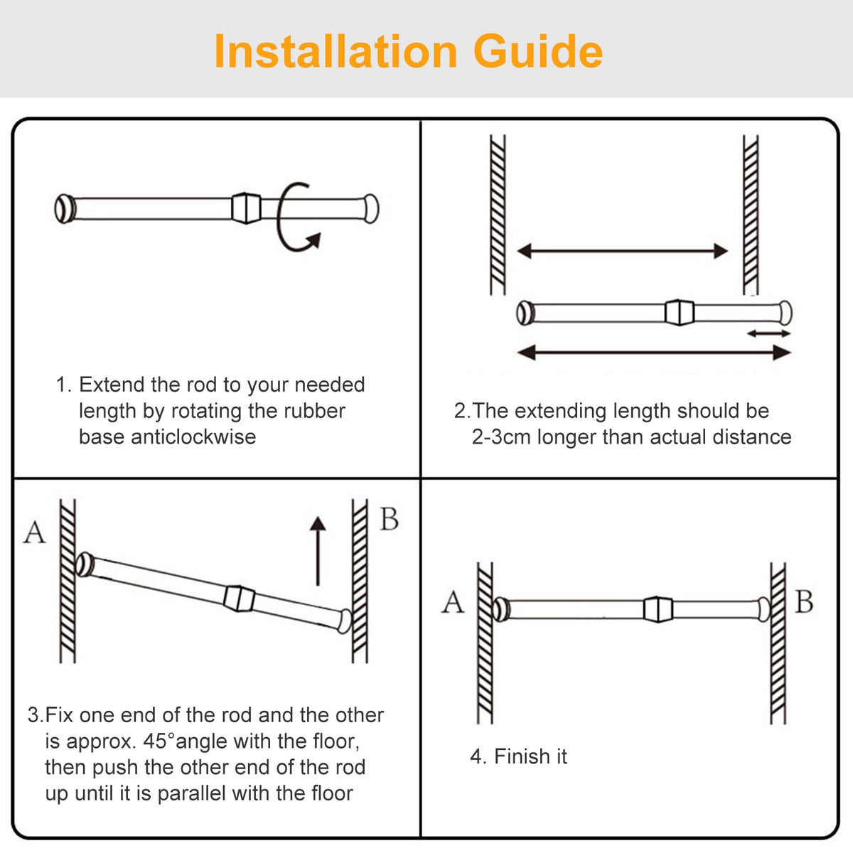 Tension Curtain Rod Adjustable Spring-Loaded Steel Pole