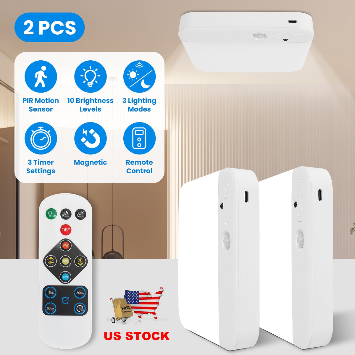 Motion Sensor Ceiling Light with Remote & Rechargeable Battery