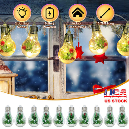 Snow Globe String Lights 10 LED Battery Powered Christmas Decor