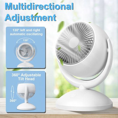 Rechargeable Desk Fan with 4 Speeds and Auto Oscillation