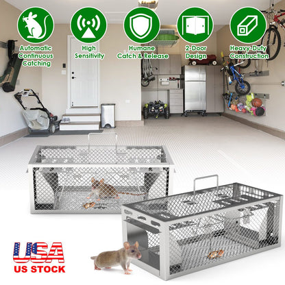2-Pack Humane Rat Trap with Dual-Door Continuous Catch
