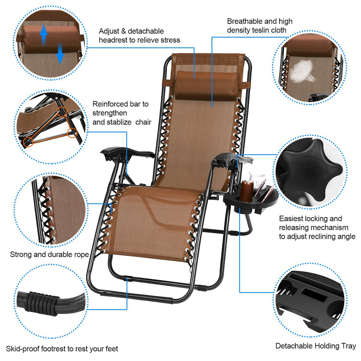 Zero Gravity Lounge Chair Set with Side Trays (2-Pack)