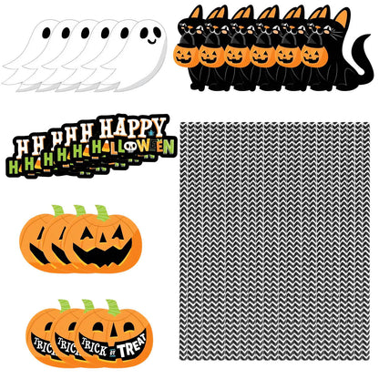 Halloween Party Paper Straws with Decorative Cards - 25 Pack