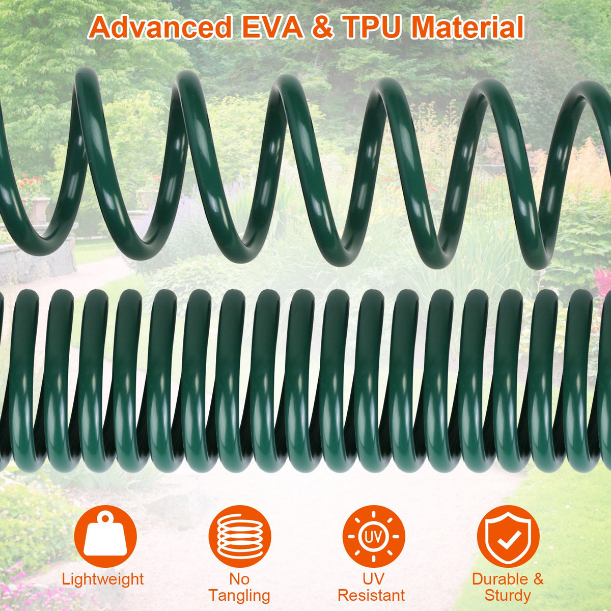 Self-Coiling Garden Hose with 7-Mode Sprayer - 49.2ft