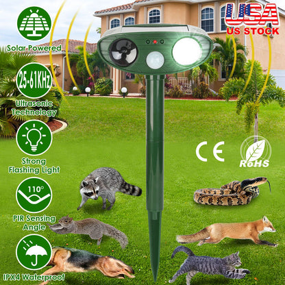 Solar Ultrasonic Animal Repeller with Motion Sensor & LED Light
