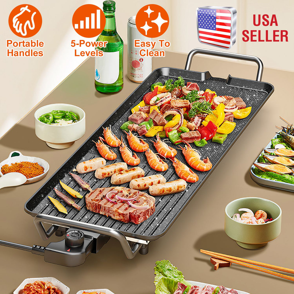 Electric Griddle Grill 1500W Non-Stick BBQ Hot Plate