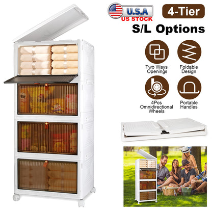 4-Tier Stackable Storage Bins with Wheels and Magnetic Door