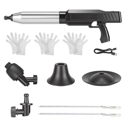 Electric Toilet Plunger with Air Pressure Gauge & 3 Heads