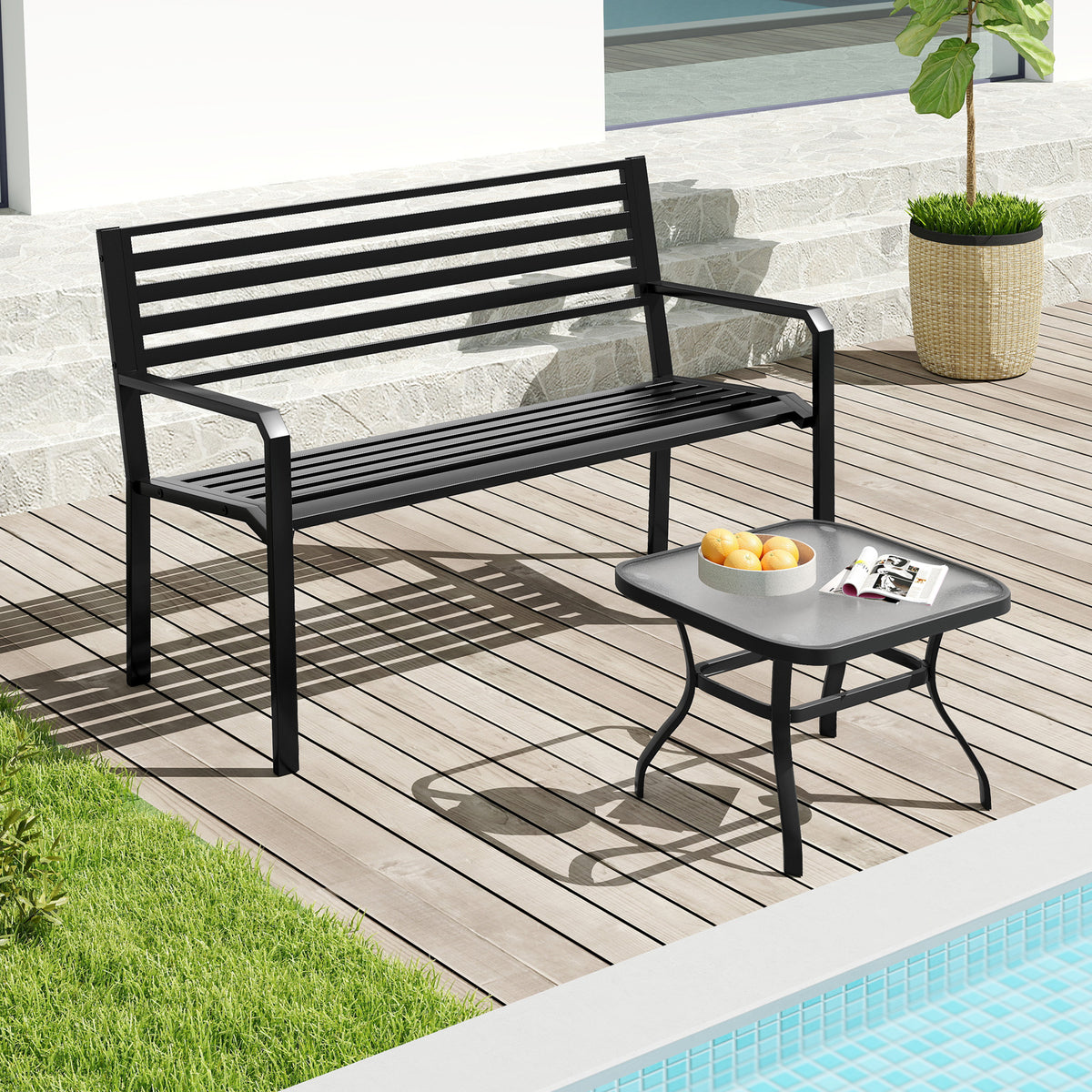 50-Inch Metal Park Bench for Outdoor Patio - Seats 2-3