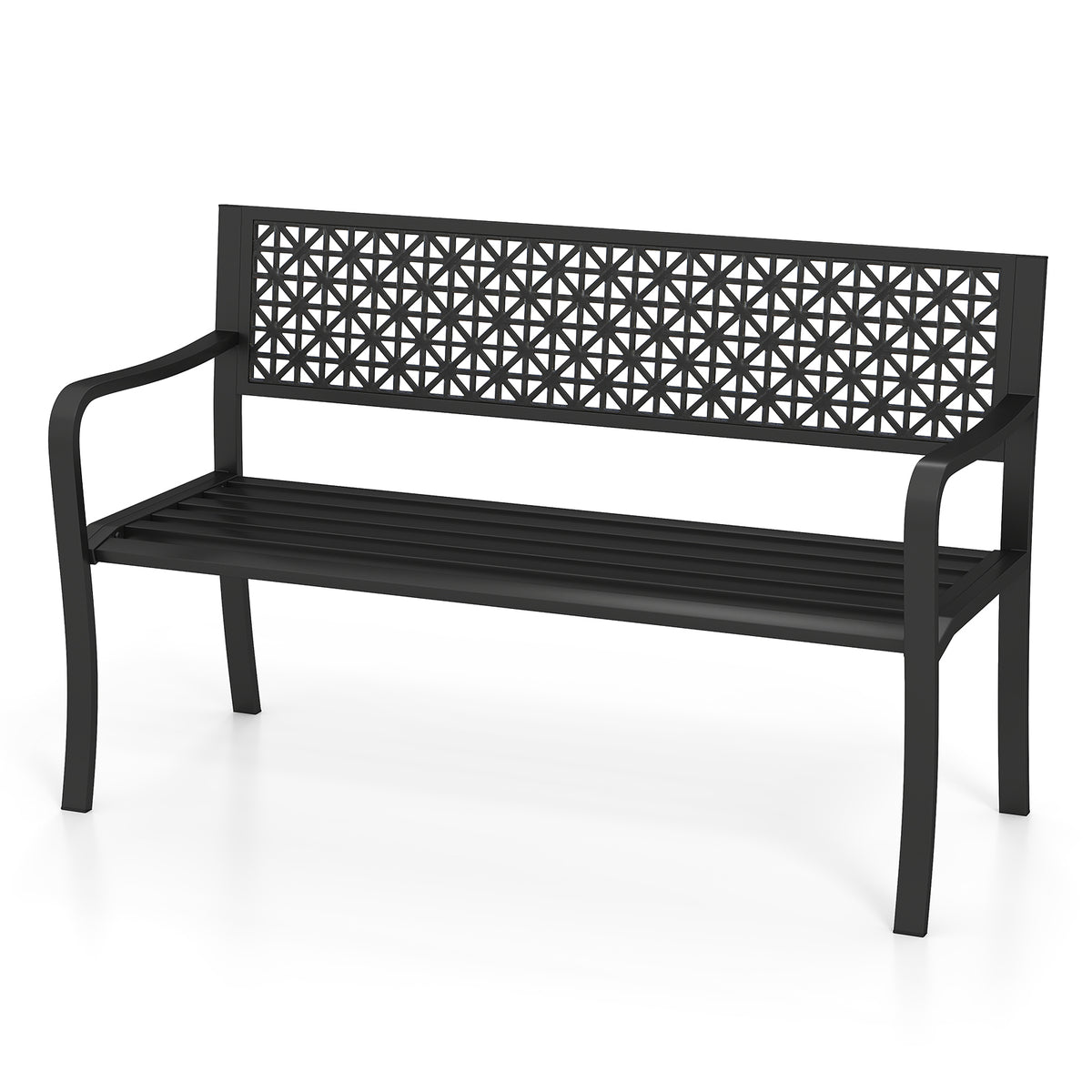 50-Inch Metal Garden Bench with Patterned Backrest