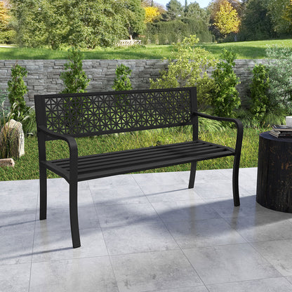 50-Inch Metal Garden Bench with Patterned Backrest