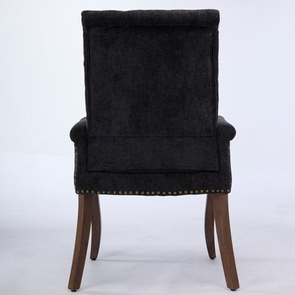 Upholstered Chenille Fabric Tufted Arm Dining Chair, Curved Solid Rubberwood Legs, Elegant Nailhead Trim Accent Chair fo