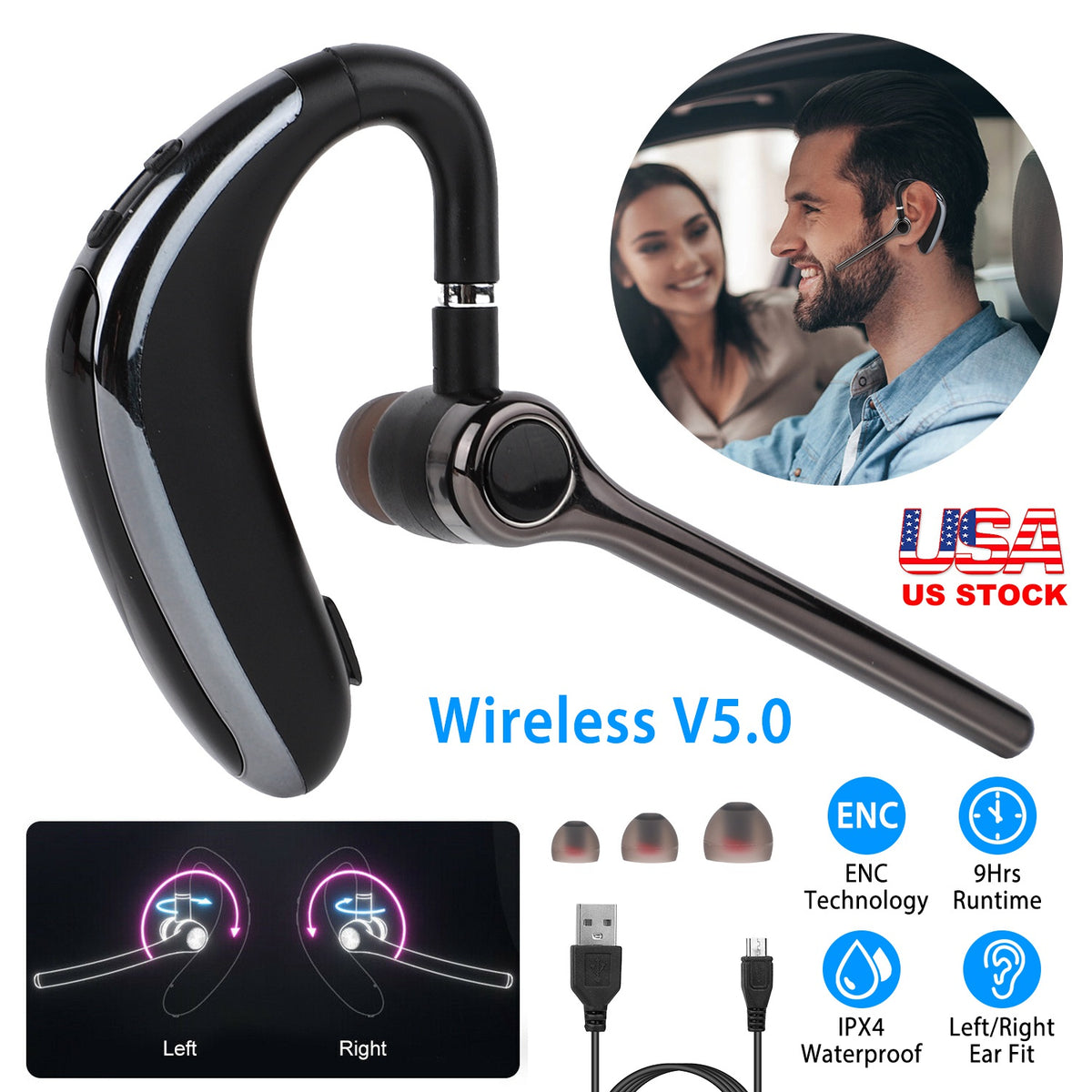 Wireless Earpiece V5.0 with ENC Noise Cancellation