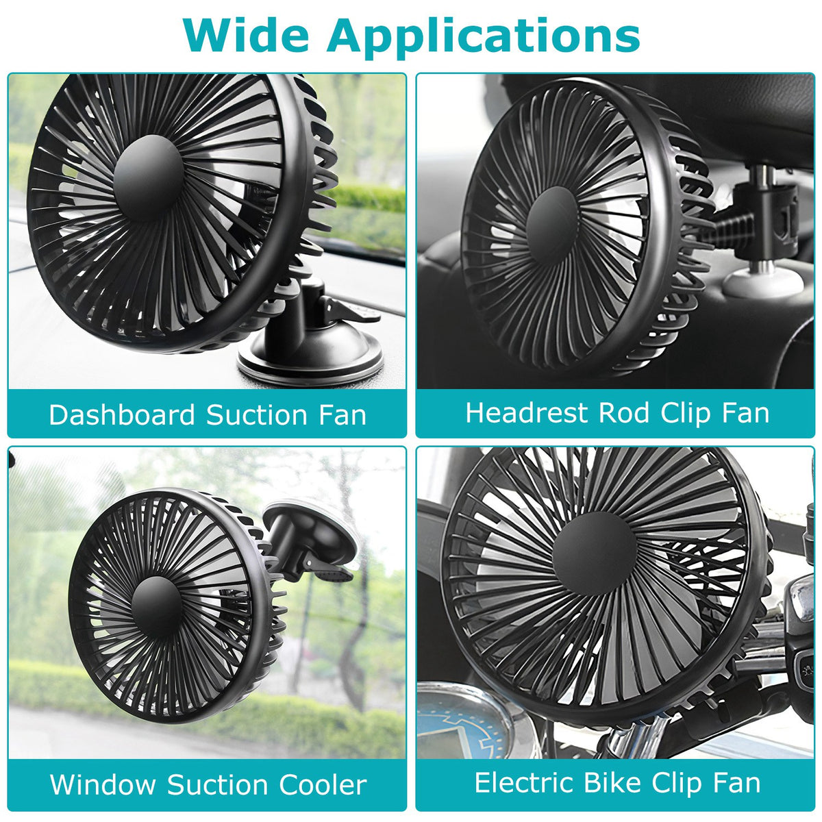 Car Cooling Fan USB Powered with 3 Speeds & Dual Mount