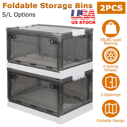 Foldable Storage Bins with Wheels - 2 Pack Stackable Organizer