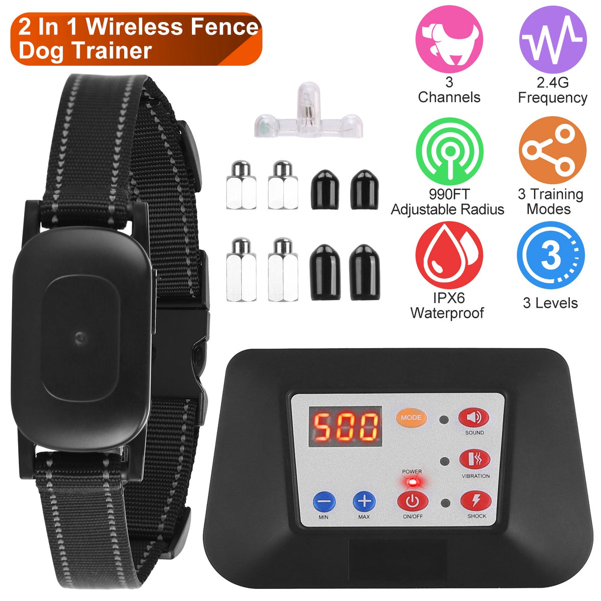Wireless Dog Fence & Training Collar System 990FT Range