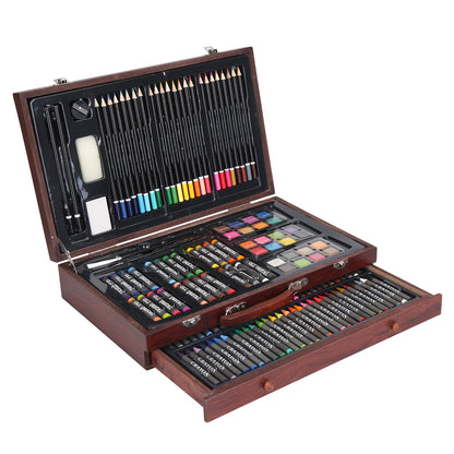 140-Piece Art Supply Set in Wooden Box with Pencils & Paints