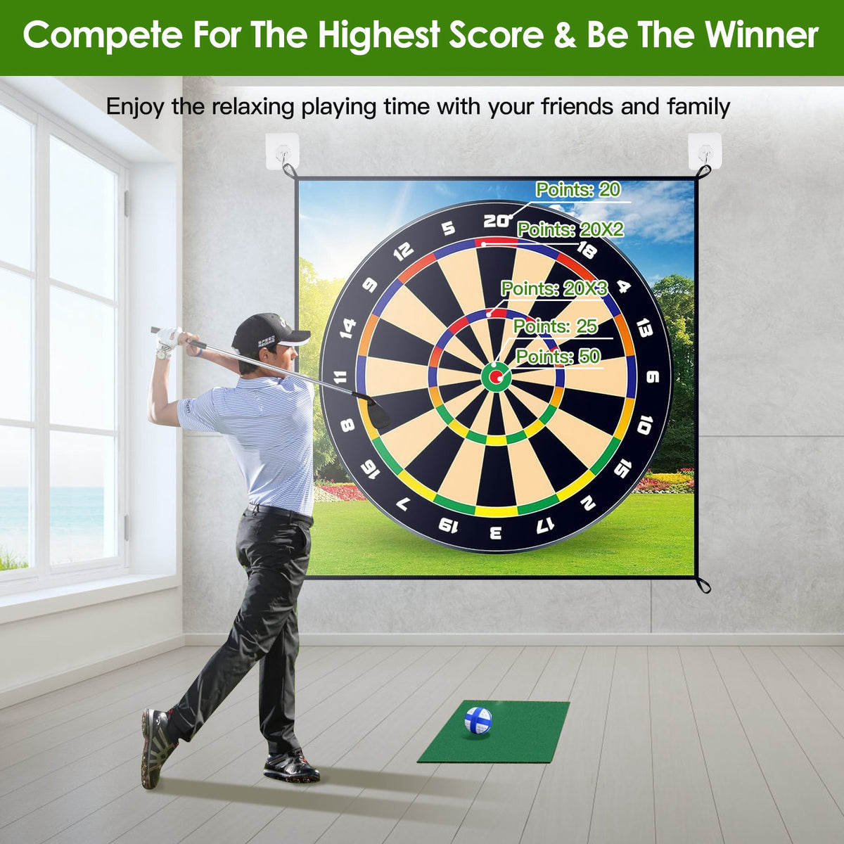 Golf Chipping Dart Game Mat Set with 20 Sticky Balls
