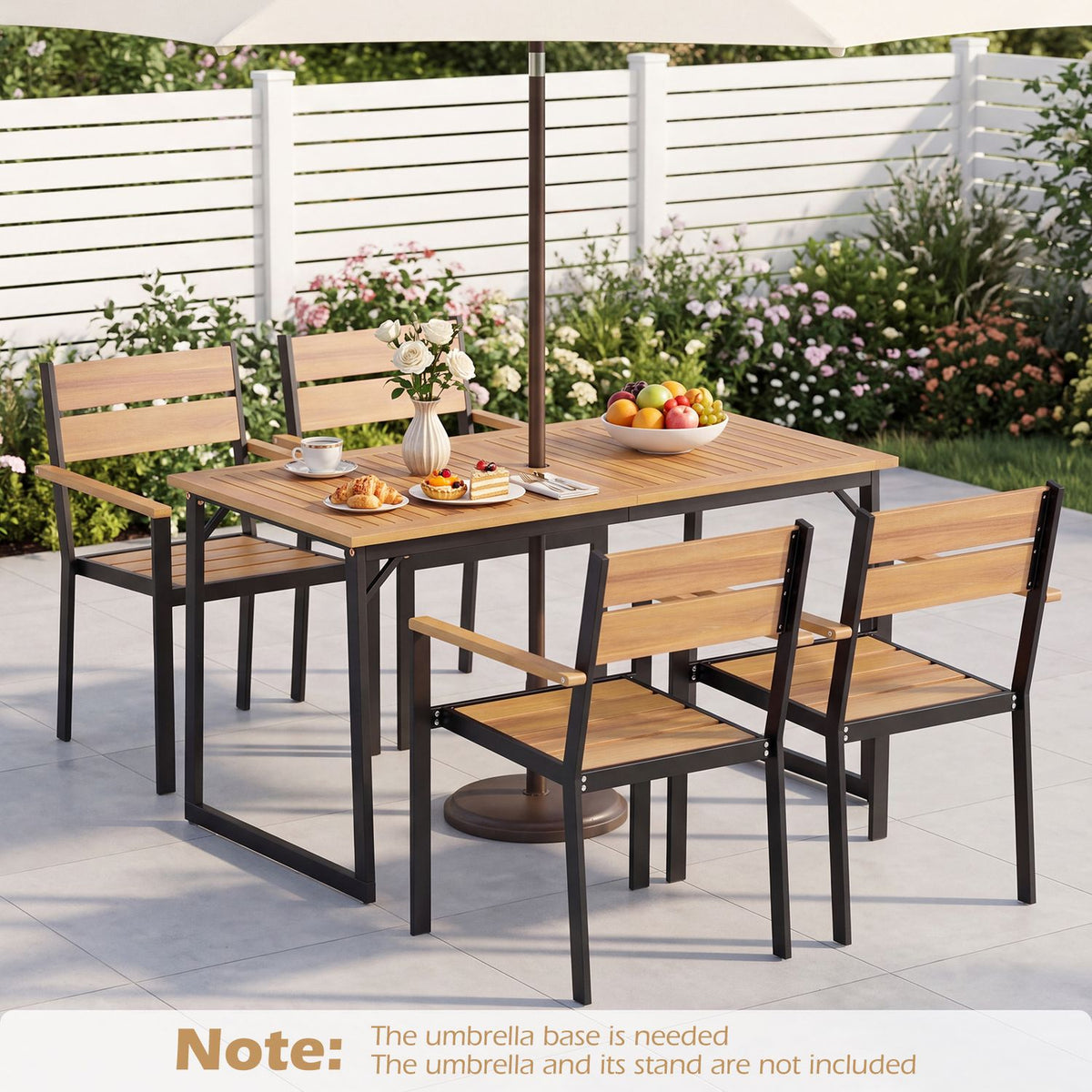 53" Acacia Wood Patio Dining Table with 1.97" Umbrella Hole for 6