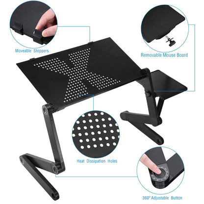 Foldable Laptop Table Bed Notebook Desk with Mouse Board Aluminum Alloy Breakfast Snacking Tray for Home Office Travel Use