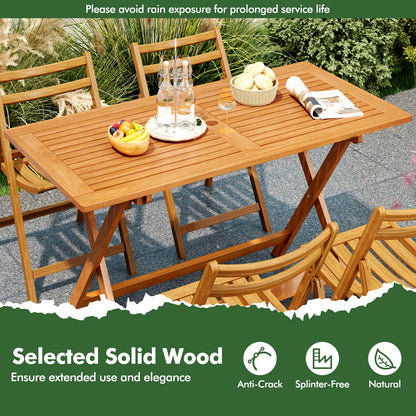 54.5 Inch x 27.5 Inch  Patio Dining Table with Teak Painting and Umbrella Hole
