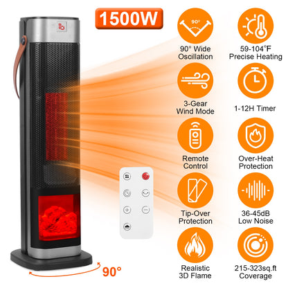 Oscillating Ceramic Tower Space Heater with Remote Control