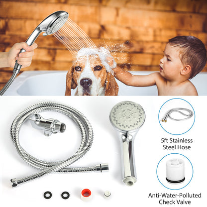 Handheld Shower Head with 5 Spray Settings & Steel Hose